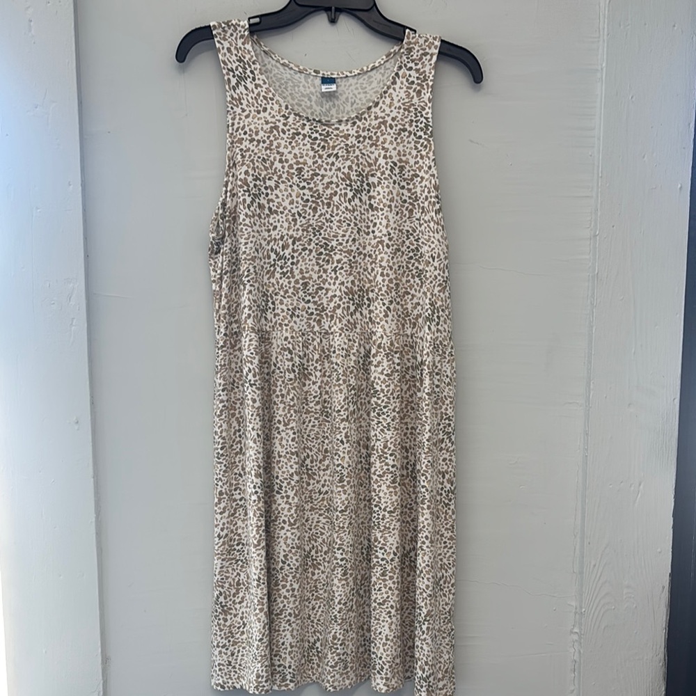 Old Navy Beige‎ Leopard Print Jersey Knit Swing Dress Size Large